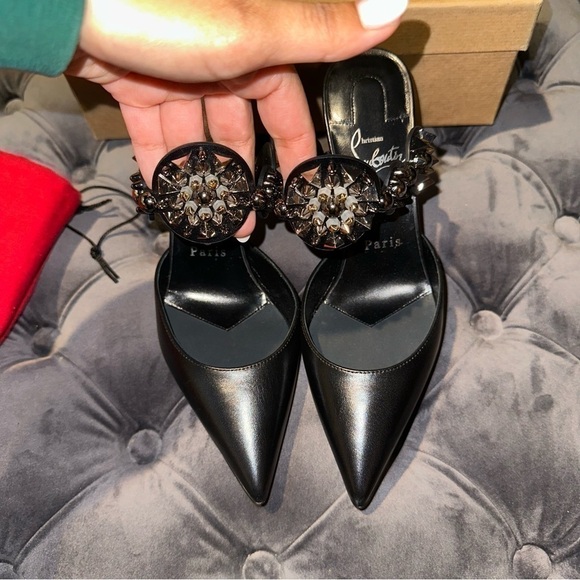 New Size 35.5 Christian Louboutin Miss Goldora 85 Black Backless Mule Heel - Picture 3 of 16